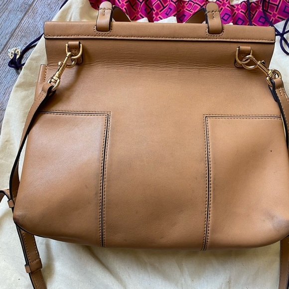 Tory Burch Classic Block-T Structured Leather Flap Closure Satchel Crossbody - Picture 3 of 16